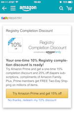 AmazonアプリのBaby Regitstryクーポン画面