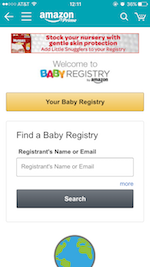 AmazonアプリのBaby Registry画面