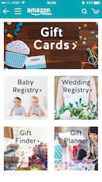 AmazonアプリのGift Cards& Registry画面