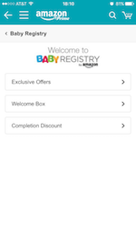 AmazonアプリのBaby RegitstryのOffer&Benefit画面